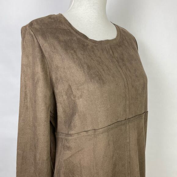 Joh | NWT Aurora Brown Vegan Suede Long Sleeve Round Neck Dress with Pockets - Picture 4 of 10